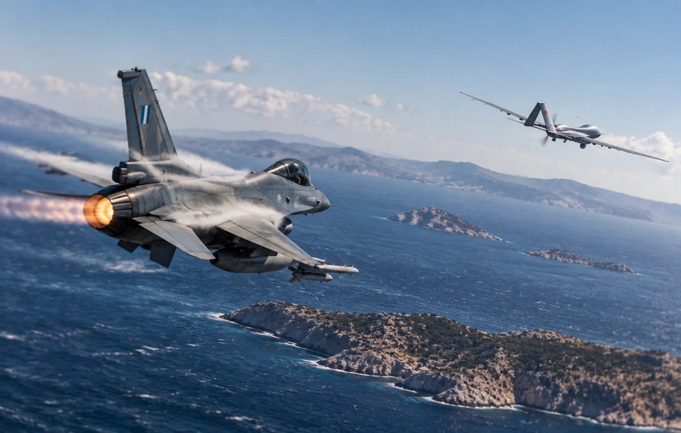 Image from the Politica / Greek military breakdown report: Greek account of UAV overflight at Zourafa and mixed daily aircraft activity